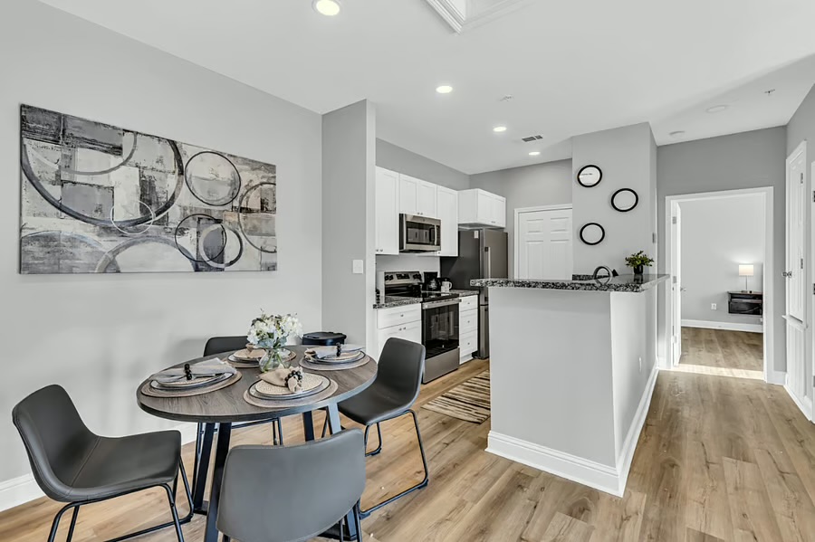 1BR dining and kitchen
